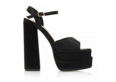 Πέδιλα μαύρα σατέν δίπατα με φάσα και λουράκια στον αστράγαλο ΜΑΥΡΟ - Tsoukalas - 