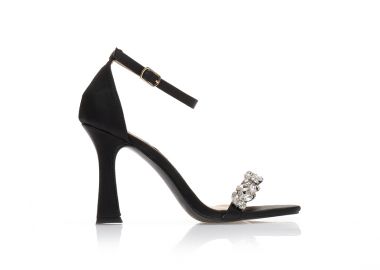 Πέδιλα μαύρα σατέν με φάσα από στρας και ιδαίτερο τακούνι ΜΑΥΡΟ - Tsoukalas - 