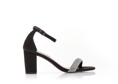 Πέδιλα μαύρα σατέν με φάσα από στρας ΜΑΥΡΟ - Tsoukalas - 