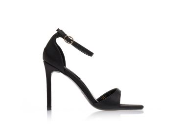 Πέδιλα μαύρα σατέν με φάσα και λουράκι στον αστράγαλο ΜΑΥΡΟ - Tsoukalas - 