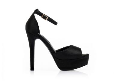 Πέδιλα μαύρα σατέν με φιάπα και λουράκι στον αστράγαλο ΜΑΥΡΟ - Tsoukalas - 