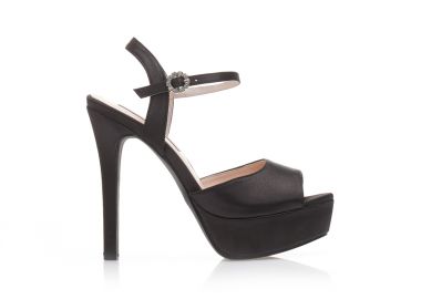 Πέδιλα μαύρα σατέν με φιάπα ΜΑΥΡΟ - Tsoukalas - 