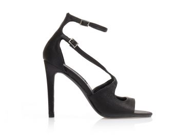 Πέδιλα μαύρα σατέν με ιδιαίτερη φάσα και λουράκι στον αστράγαλο ΜΑΥΡΟ - Tsoukalas - 