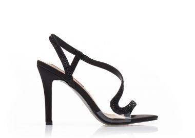 Πέδιλα μαύρα σατέν με ιδιαίτερο λουράκι από στρας και διαφάνεια ΜΑΥΡΟ - Tsoukalas - 