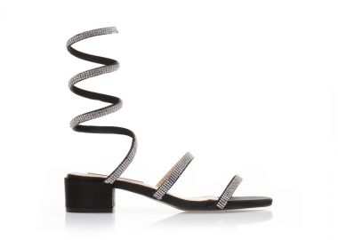 Πέδιλα μαύρα σατέν με λουράκια από στρας ΜΑΥΡΟ - Tsoukalas - 