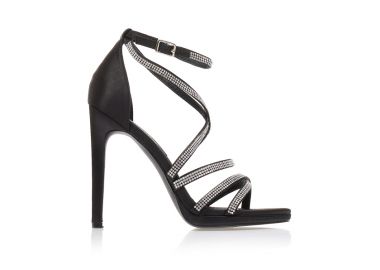 Πέδιλα μαύρα σατέν με πολλαπλά λουράκια από στρας ΜΑΥΡΟ - Tsoukalas - 