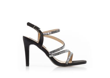 Πέδιλα μαύρα σατέν με πολλαπλά λουράκια και διακοσμητικά στρας ΜΑΥΡΟ - Tsoukalas - 