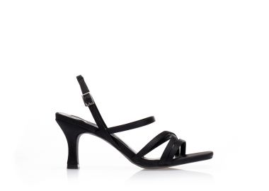 Πέδιλα μαύρα σατέν με πολλαπλά λουράκια ΜΑΥΡΟ - Tsoukalas - 