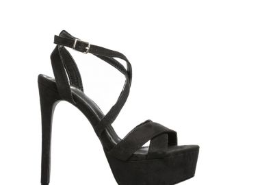 Πέδιλα μαύρα σουέτ χιαστί με λεπτό τακούνι ΜΑΥΡΟ - Tsoukalas - 