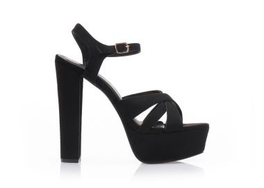 Πέδιλα μαύρα σουέτ με χιαστί φάσα και φιάπα ΜΑΥΡΟ - Tsoukalas - 