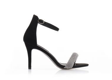 Πέδιλα μαύρα σουέτ με φάσα από στρας και λουράκι στον αστράγαλο ΜΑΥΡΟ - Tsoukalas - 