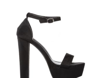 Πέδιλα μαύρα σουέτ με φιάπα και χοντρό τακούνι ΜΑΥΡΟ - Tsoukalas - 