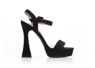 Πέδιλα μαύρα σουέτ με φιάπα και ιδιαίτερο τακούνι ΜΑΥΡΟ - Tsoukalas - 