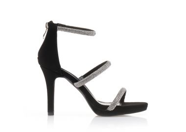 Πέδιλα μαύρα σουέτ με λουράκια από στρας ΜΑΥΡΟ - Tsoukalas - 