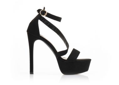 Πέδιλα μαύρα σουέτ με λοξό λουράκι και φιάπα ΜΑΥΡΟ - Tsoukalas - 