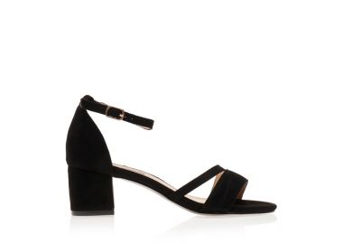 Πέδιλα μαύρα σουέτ με λοξό λουράκι ΜΑΥΡΟ - Tsoukalas - 