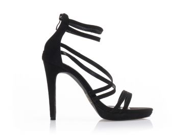 Πέδιλα μαύρα σουέτ με πολλαπλά λουράκια και φερμουάρ ΜΑΥΡΟ - Tsoukalas - 