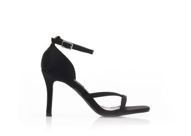 Πέδιλα μαύρα υφασμάτινα με λεπτή φάσα και λοξό λουράκι ΜΑΥΡΟ - Tsoukalas - 