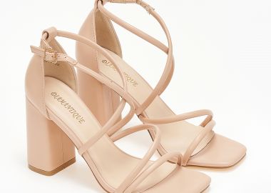 Πέδιλα με χιαστί λουράκια και χοντρό τακούνι - Nude - Issue - 