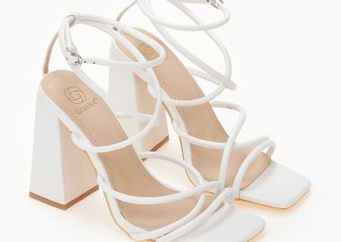 Πέδιλα με χιαστί στρογγυλά λουράκια σε καρέ γραμμή - Λευκό - Issue - 