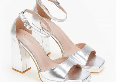 Πέδιλα με χοντρό τακούνι - Ασημί - Issue - 