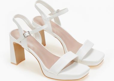 Πέδιλα με χοντρό τακούνι - Λευκό - Issue - 