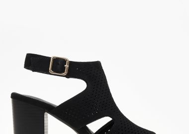 Πέδιλα με χοντρό τακούνι και διάτρητο σχέδιο - Μαύρο - Issue - 