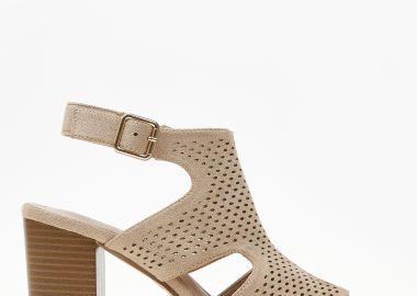 Πέδιλα με χοντρό τακούνι και διάτρητο σχέδιο - Μπεζ - Issue - 