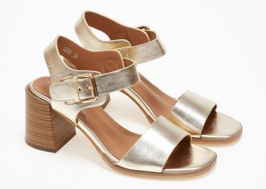 Πέδιλα με χοντρό τακούνι και φάσα - Χρυσό - Issue - 