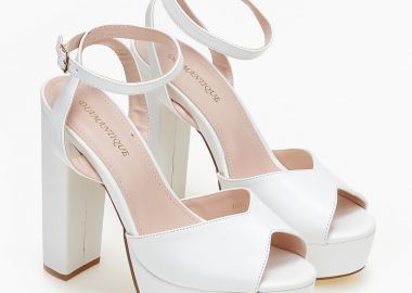 Πέδιλα με χοντρό τακούνι και φιάπα - Λευκό - Issue - 