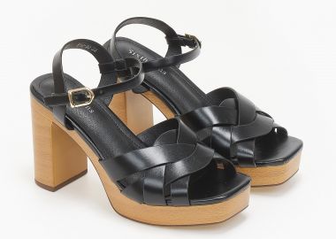 Πέδιλα με χοντρό τακούνι και φιάπα - Μαύρο - Issue - 