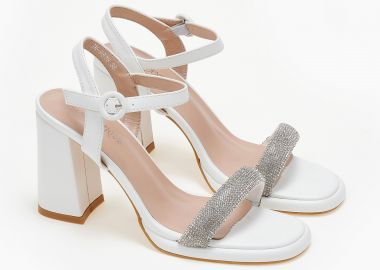 Πέδιλα με χοντρό τακούνι και glitter - Λευκό - Issue - 