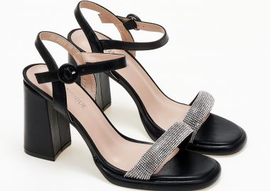 Πέδιλα με χοντρό τακούνι και glitter - Μαύρο - Issue - 
