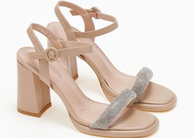 Πέδιλα με χοντρό τακούνι και glitter - Nude - Issue - 