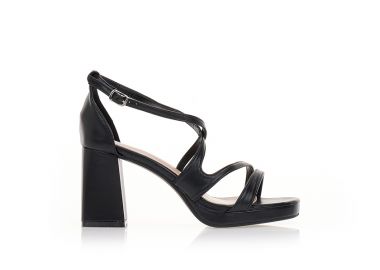 Πέδιλα με χοντρό τακούνι και λεπτά λουράκια ΜΑΥΡΟ - Tsoukalas - 