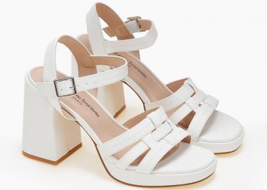 Πέδιλα με χοντρό τακούνι και λεπτή φιάπα - Λευκό - Issue - 