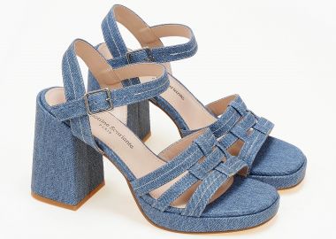 Πέδιλα με χοντρό τακούνι και λεπτή φιάπα - Μπλε - Issue - 