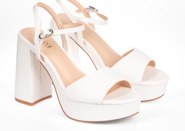 Πέδιλα με χοντρό τακούνι και λουράκια - Λευκό - Issue - 