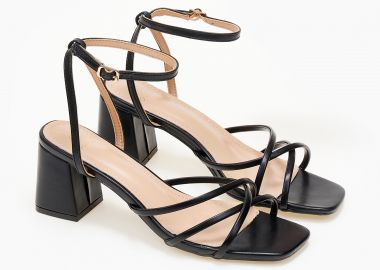 Πέδιλα με χοντρό τακούνι και λουράκια - Μαύρο - Issue - 