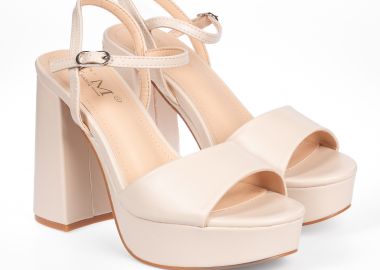 Πέδιλα με χοντρό τακούνι και λουράκια - Μπεζ - Issue - 