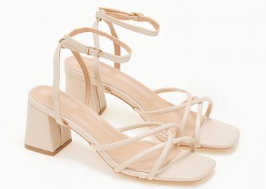 Πέδιλα με χοντρό τακούνι και λουράκια - Μπεζ - Issue - 