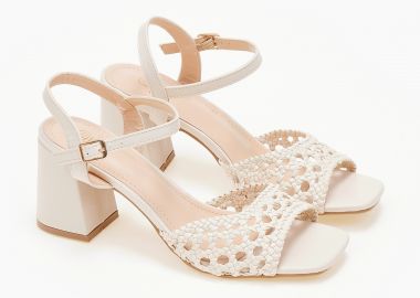 Πέδιλα με χοντρό τακούνι και πλεκτό σχέδιο - Μπεζ - Issue - 