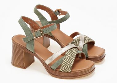Πέδιλα με χοντρό τακούνι σε boho στυλ - Πράσινο - Issue - 