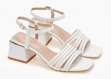 Πέδιλα με χοντρό τακούνι σε καρέ γραμμή - Λευκό - Issue - 