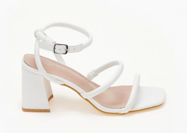 Πέδιλα με χοντρό τακούνι σε καρέ γραμμή - Λευκό - Issue - 