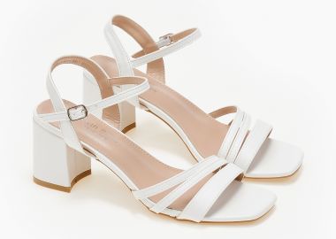 Πέδιλα με χοντρό τακούνι σε καρέ γραμμή - Λευκό - Issue - 