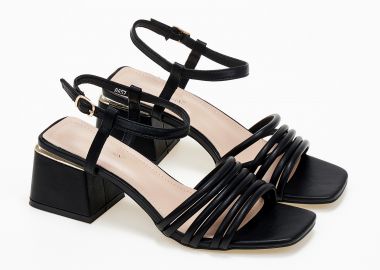 Πέδιλα με χοντρό τακούνι σε καρέ γραμμή - Μαύρο - Issue - 