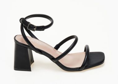 Πέδιλα με χοντρό τακούνι σε καρέ γραμμή - Μαύρο - Issue - 