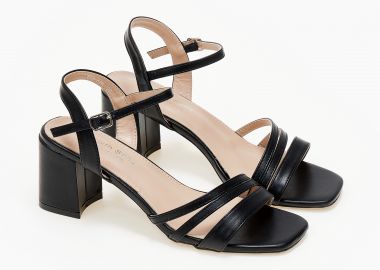 Πέδιλα με χοντρό τακούνι σε καρέ γραμμή - Μαύρο - Issue - 