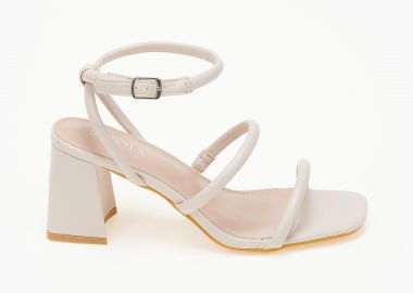 Πέδιλα με χοντρό τακούνι σε καρέ γραμμή - Μπεζ - Issue - 